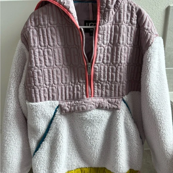 UGG Women Quilted Pullover Sherpa Jacket - Light Pink & White - Picture 1 of 4